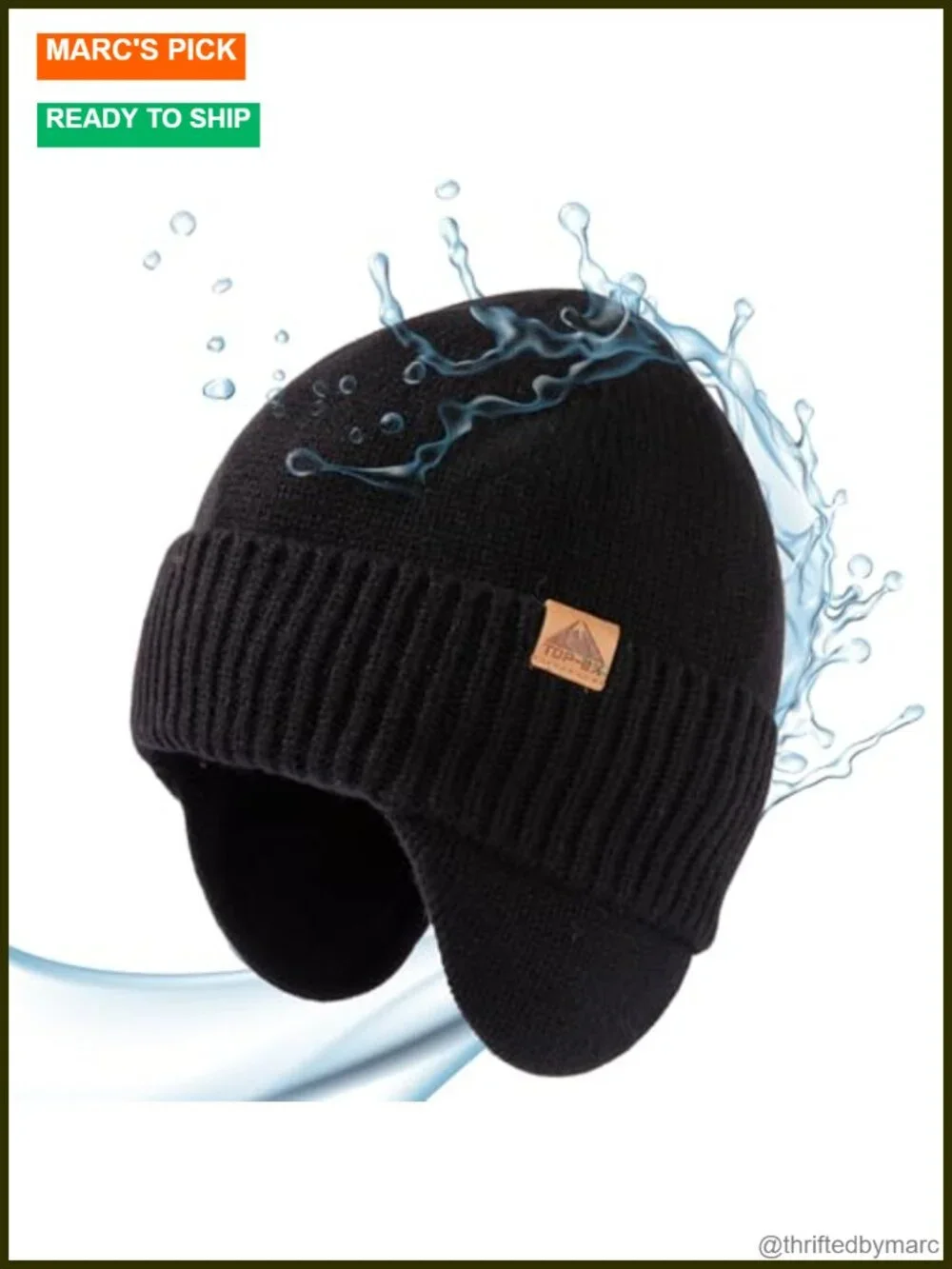 Unisex 80% Merino Wool DryKnit Waterproof Beanie with Ear Flap Fleece Lined